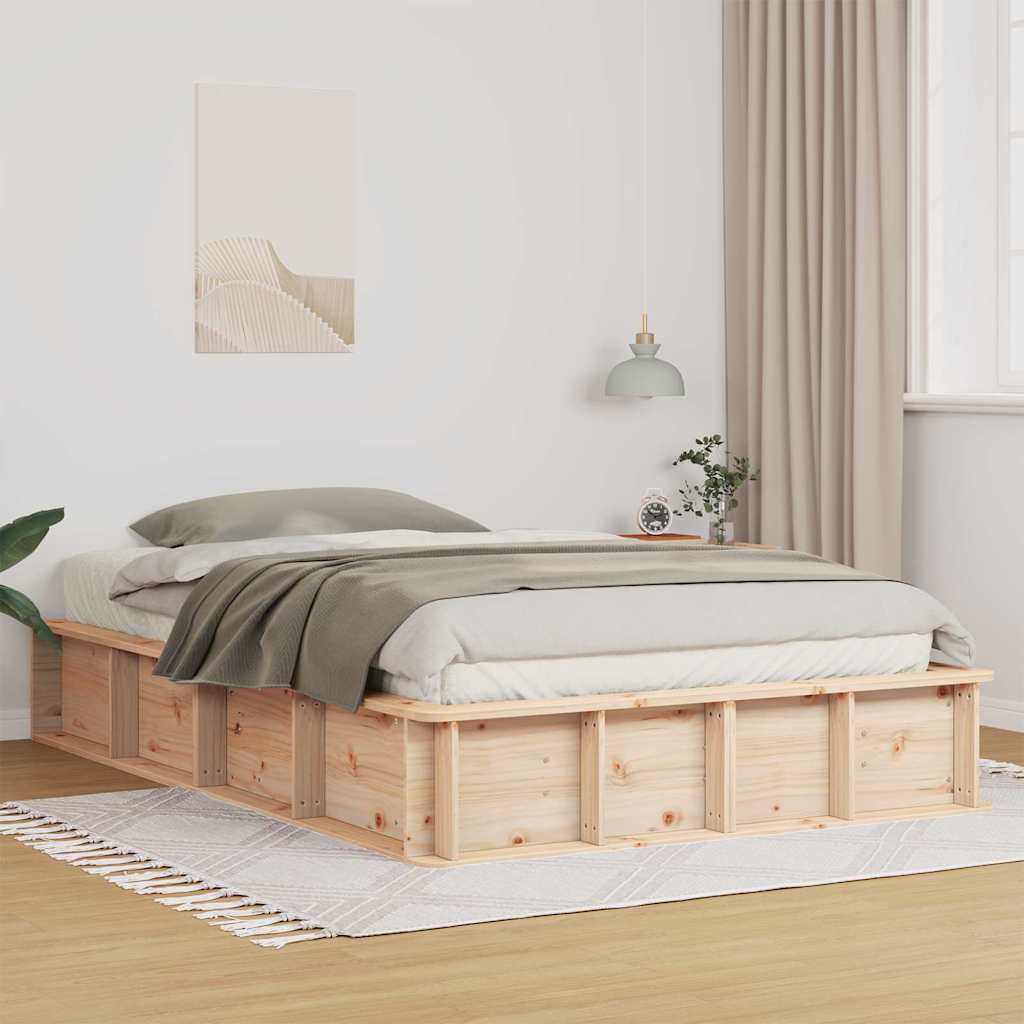 Bed Frame Brown 140 x 190 cm Solid Pine Wood