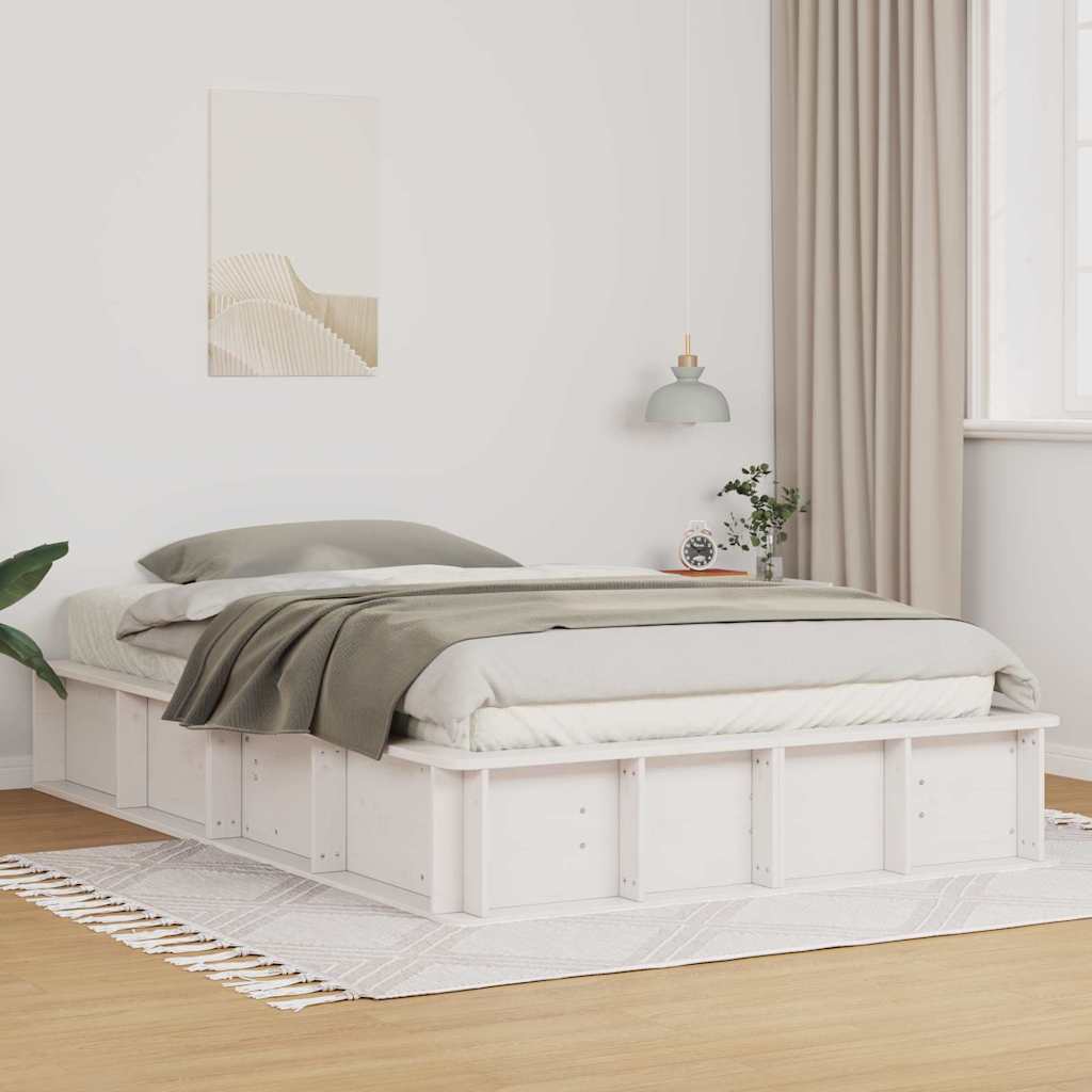 Bed Frame White 140 x 190 cm Solid Pine Wood