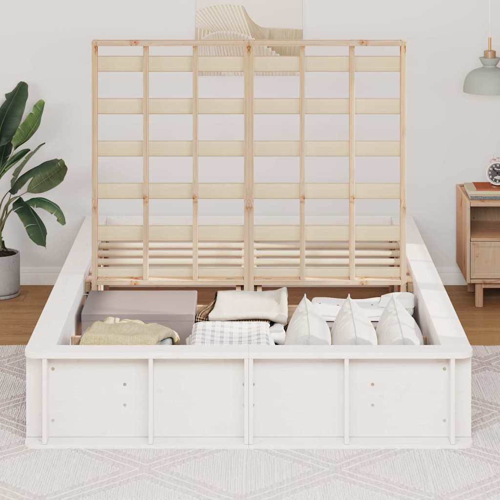 Bed Frame White 140 x 190 cm Solid Pine Wood