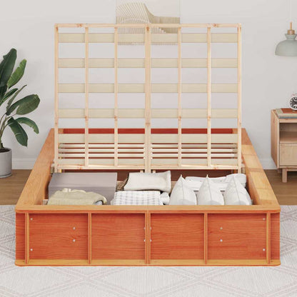 Bed Frame Wax Brown 140 x 190 cm Solid Pine Wood