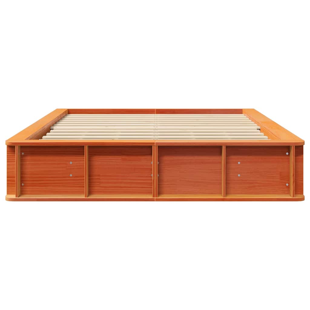 Bed Frame Wax Brown 135 x 190 cm Solid Pine Wood