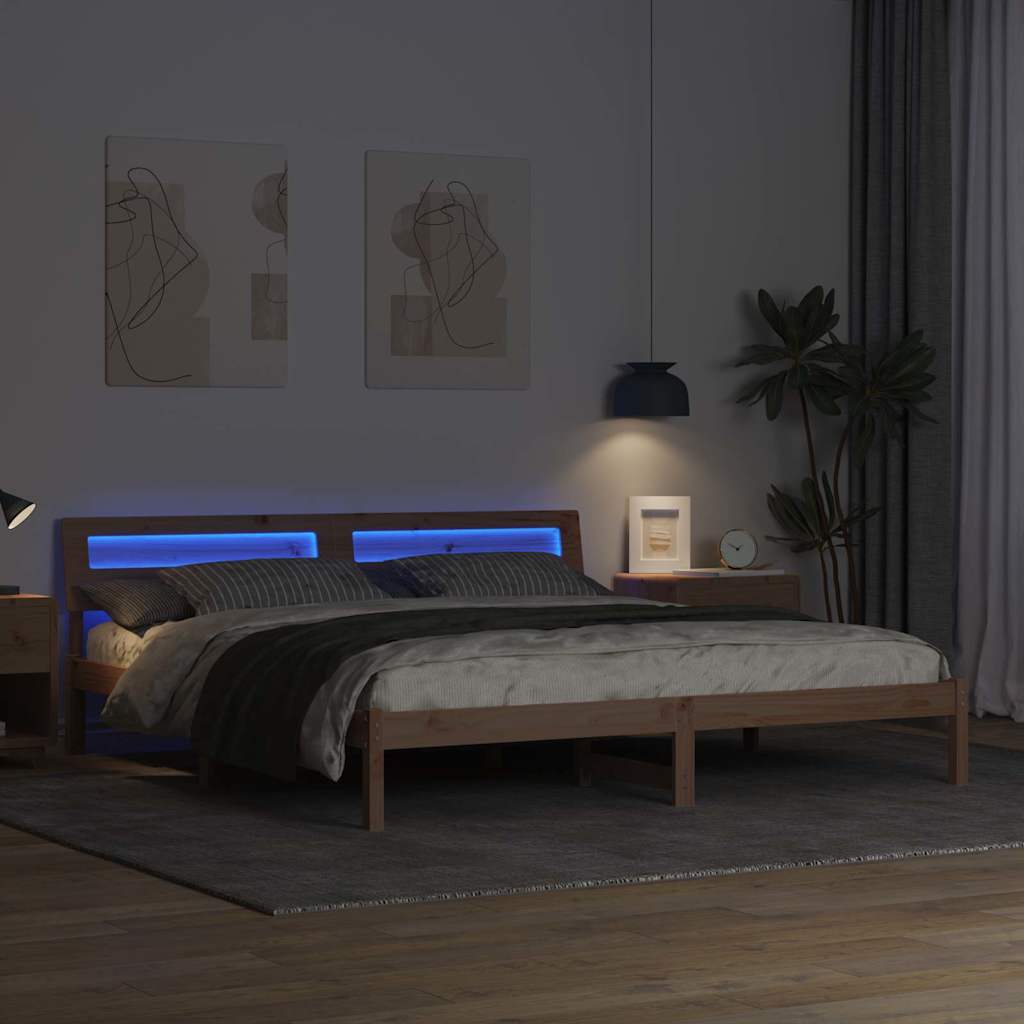 Bed Frame with Headboard Brown 200 x 200 cm Solid Pine Wood