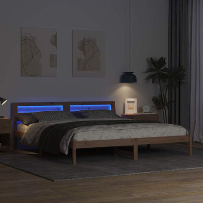 Bed Frame with Headboard Brown 200 x 200 cm Solid Pine Wood