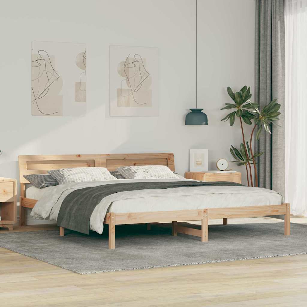 Bed Frame with Headboard Brown 200 x 200 cm Solid Pine Wood