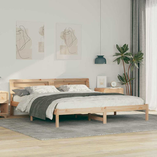Bed Frame with Headboard Brown 200 x 200 cm Solid Pine Wood