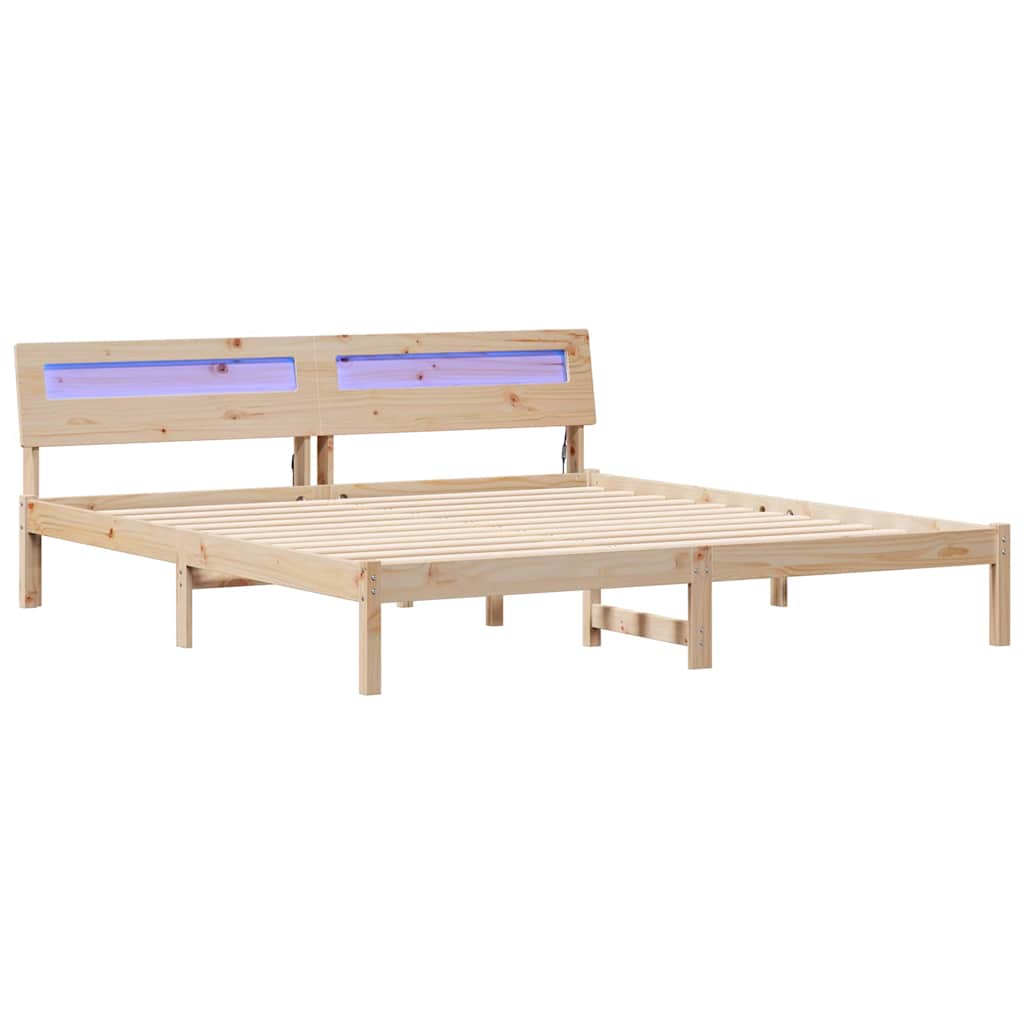 Bed Frame with Headboard Brown 200 x 200 cm Solid Pine Wood