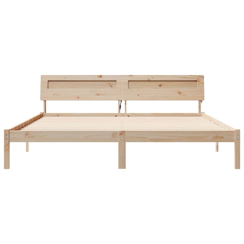 Bed Frame with Headboard Brown 200 x 200 cm Solid Pine Wood