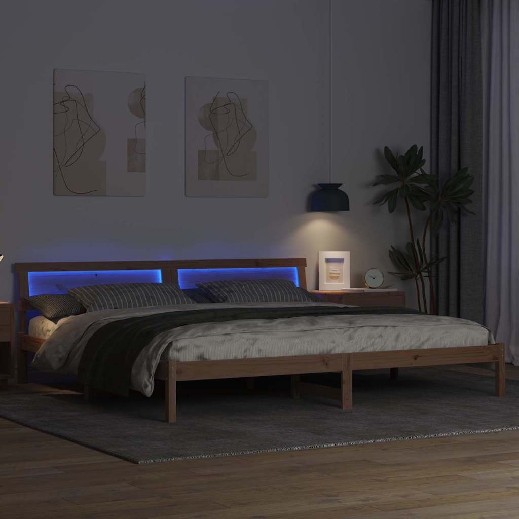 Bed Frame with Headboard Brown 200 x 200 cm Solid pine wood