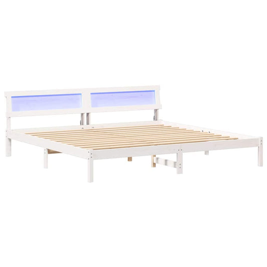 Bed Frame with Headboard White 200 x 200 cm Solid Pine Wood