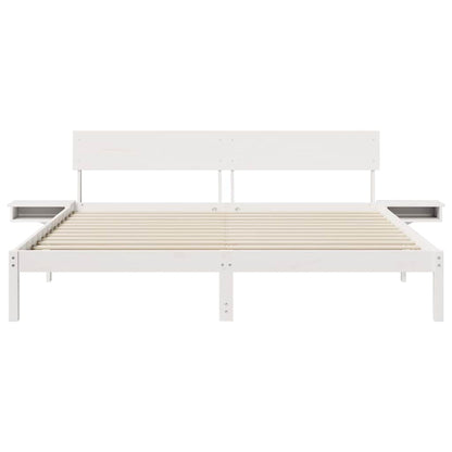 Bed Frame with Headboard White 200 x 200 cm Solid Pine Wood
