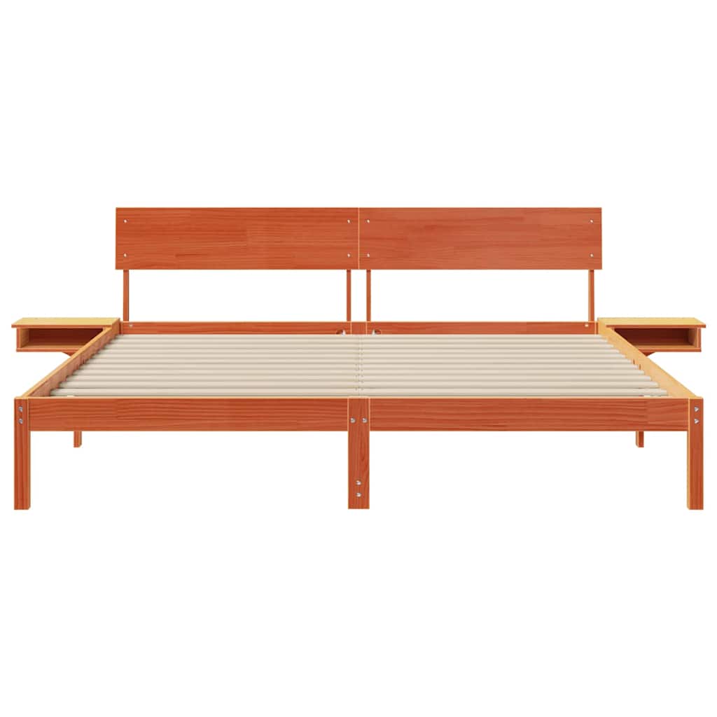 Bed Frame with Headboard Wax Brown 200 x 200 cm Solid Pine Wood