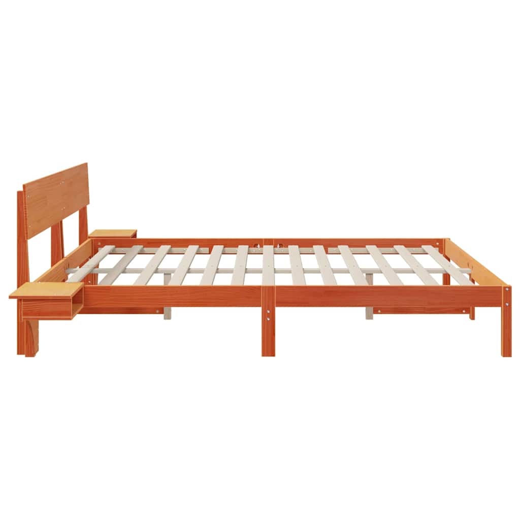 Bed Frame with Headboard Wax Brown 200 x 200 cm Solid Pine Wood
