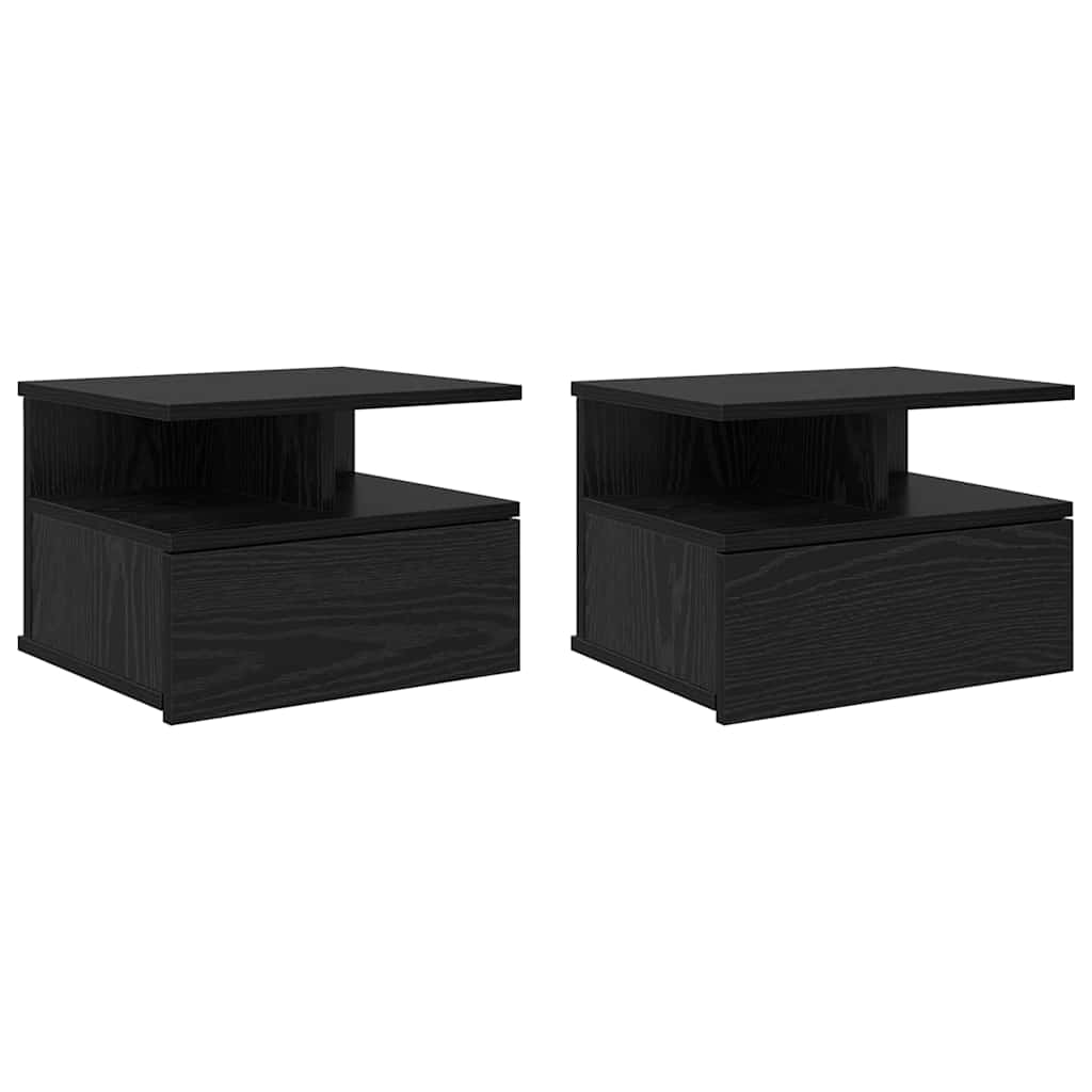Floating Nightstand with Drawer 2 pcs Black Oak 40 x 31 x 28 cm