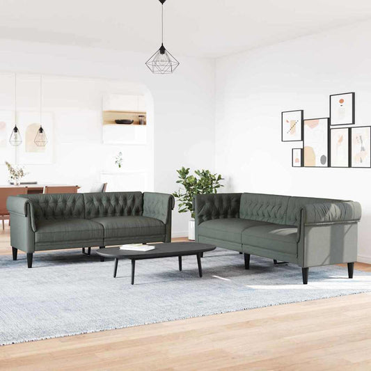 Living Room Couch 2 pcs Dark Grey Fabric