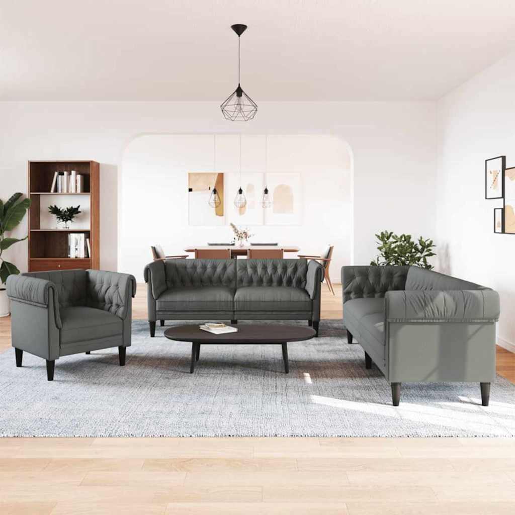 Living Room Couch 3 pcs Dark Grey 201.5 x 74.5 x 74.5 cm Fabric