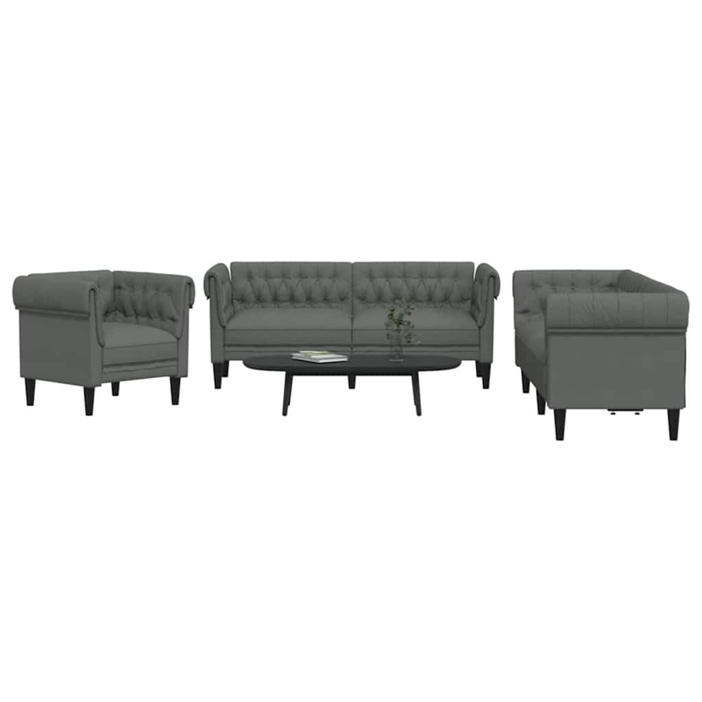 Living Room Couch 3 pcs Dark Grey 201.5 x 74.5 x 74.5 cm Fabric