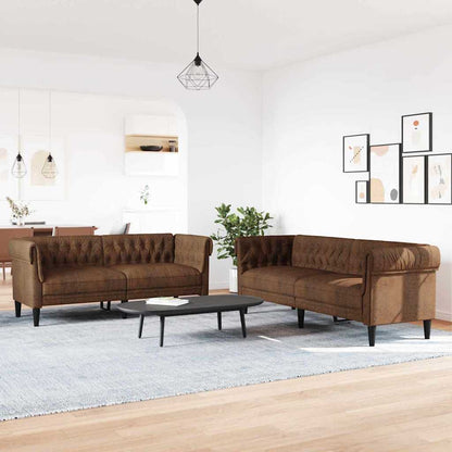 Living Room Couch 2 pcs Brown Fabric