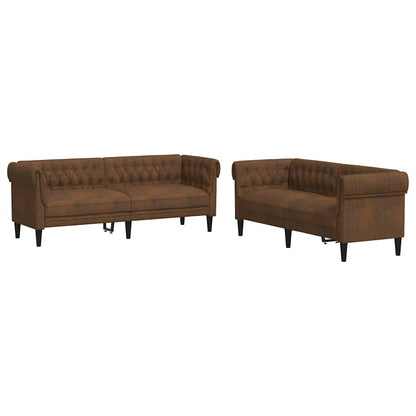 Living Room Couch 2 pcs Brown Fabric