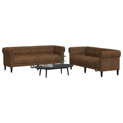 Living Room Couch 2 pcs Brown Fabric