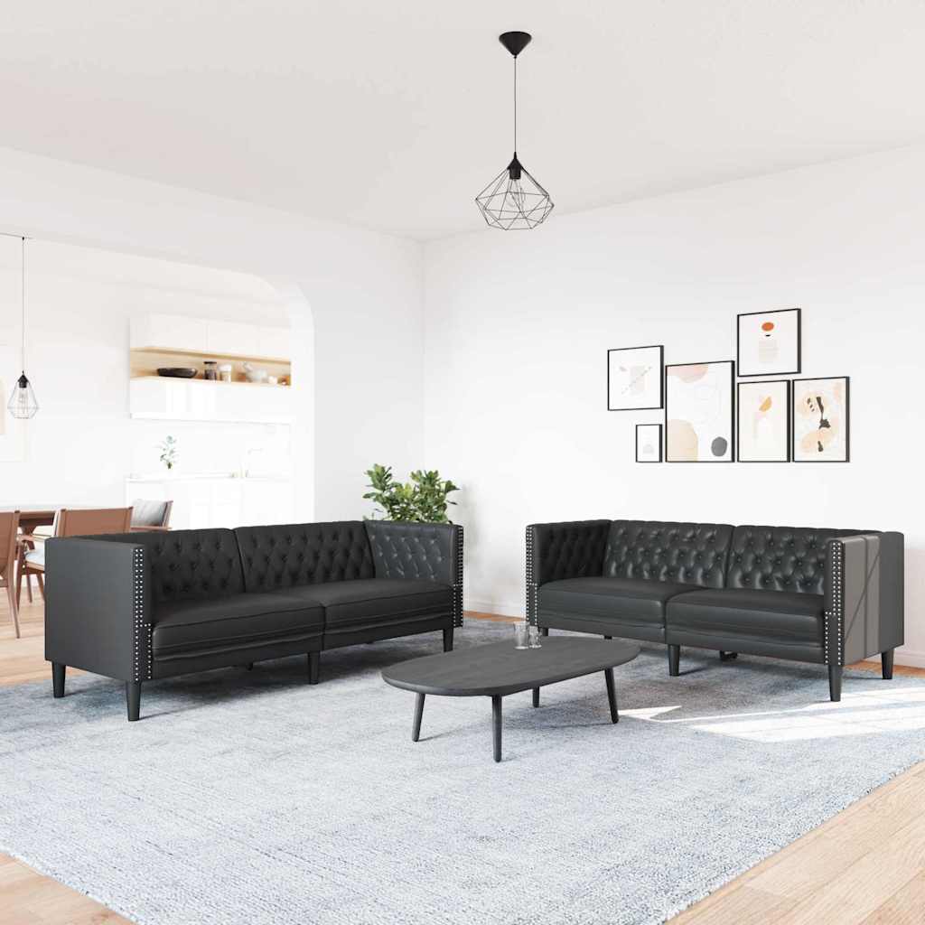 Living Room Couch 2 pcs Black 194 x 74.5 x 70.5 cm Faux Leather