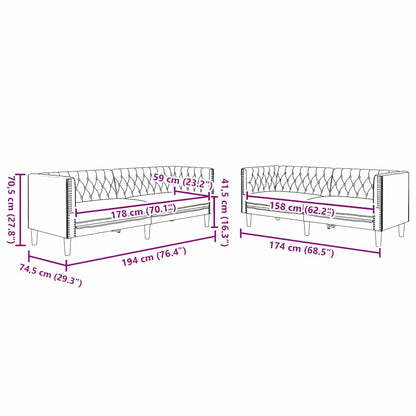 Living Room Couch 2 pcs Black 194 x 74.5 x 70.5 cm Faux Leather
