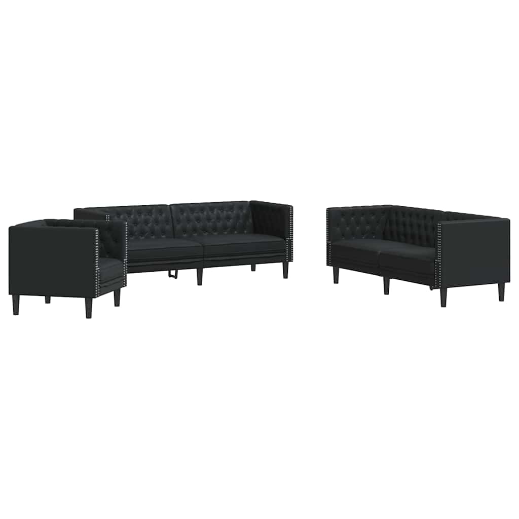 Living Room Couch 3 pcs Black Faux Leather