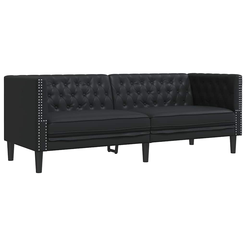 Living Room Couch 3 pcs Black Faux Leather