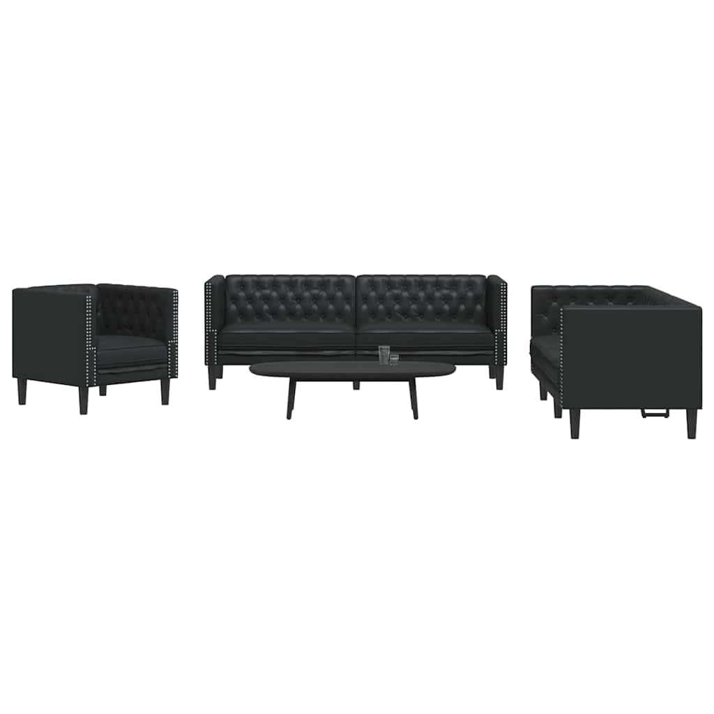 Living Room Couch 3 pcs Black Faux Leather