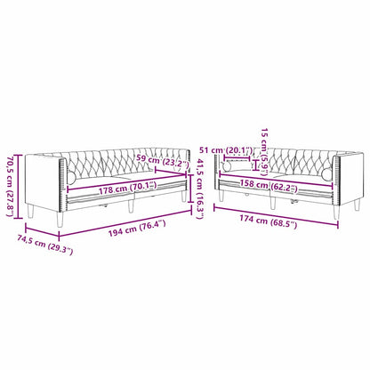 Living Room Couch 2 pcs Light Grey 194 x 74.5 x 70.5 cm Velvet