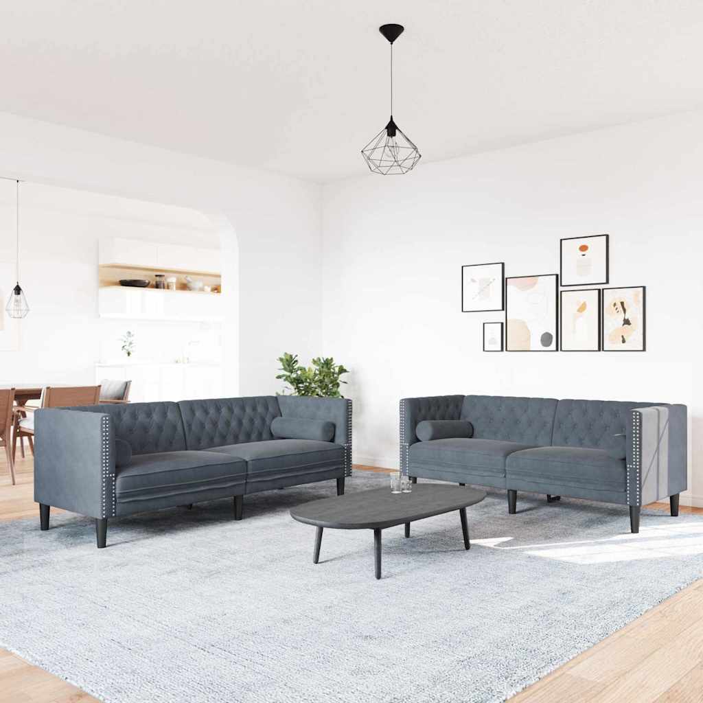 Living Room Couch 2 pcs Dark Grey 194 x 74.5 x 70.5 cm Velvet