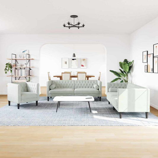 Living Room Couch 3 pcs Light Grey Velvet