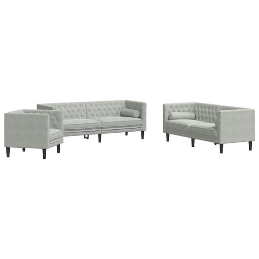 Living Room Couch 3 pcs Light Grey Velvet