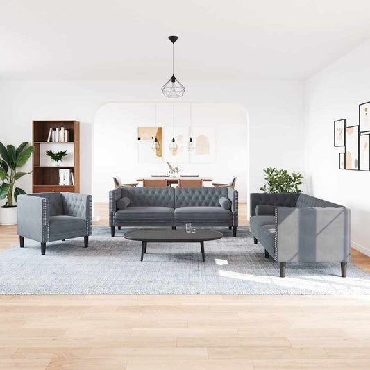 Living Room Couch 3 pcs Dark Grey Velvet