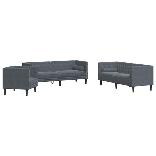 Living Room Couch 3 pcs Dark Grey Velvet