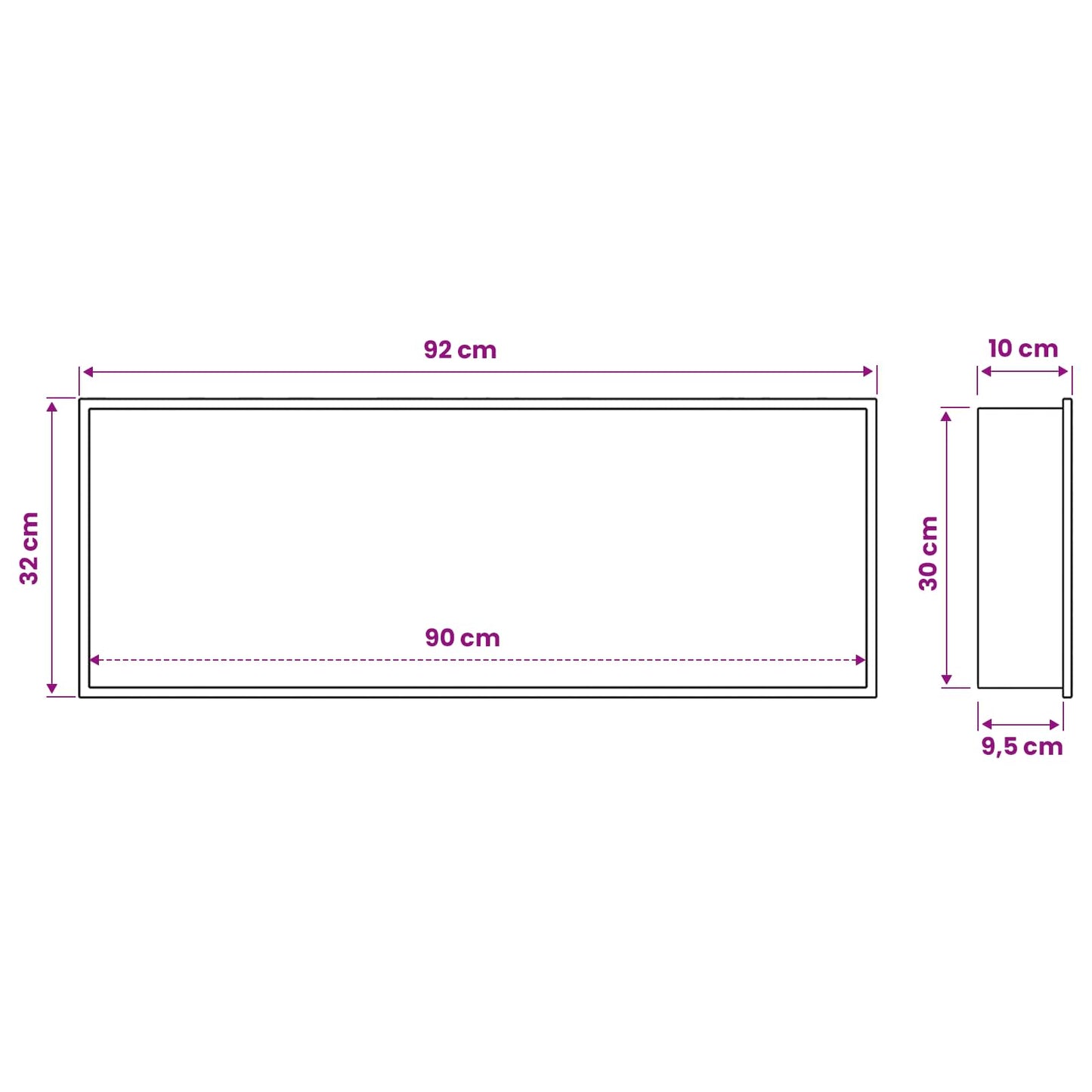 Shower Niche Black 90 x 30 x 9.5 cm Stainless Steel