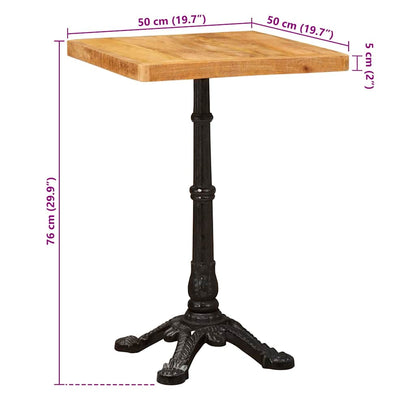 Bistro Table Brown 50 x 50 x 76 cm Solid Mango Wood