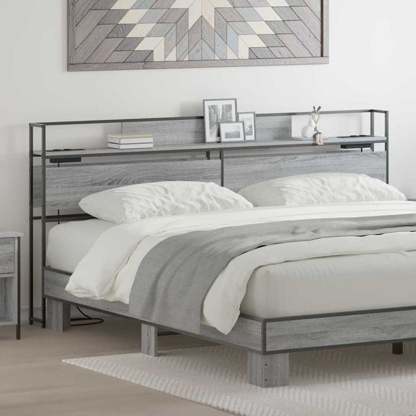 Storage Headboard Grey sonoma 180 cm Engineered wood