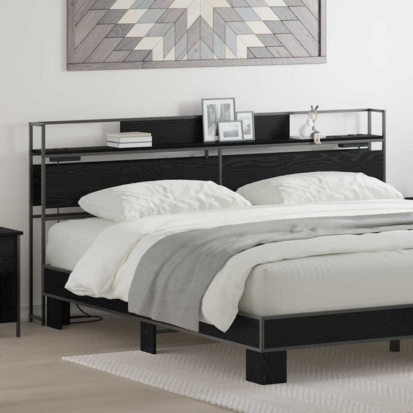 Storage Headboard Black oak 200 cm Engineered wood