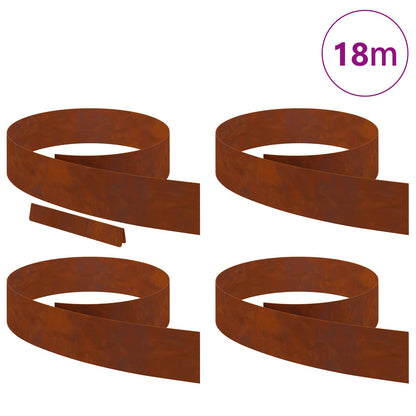 Lawn Edging 4 pcs 450 x 0.05 x 15 cm Weathering Steel Rusty