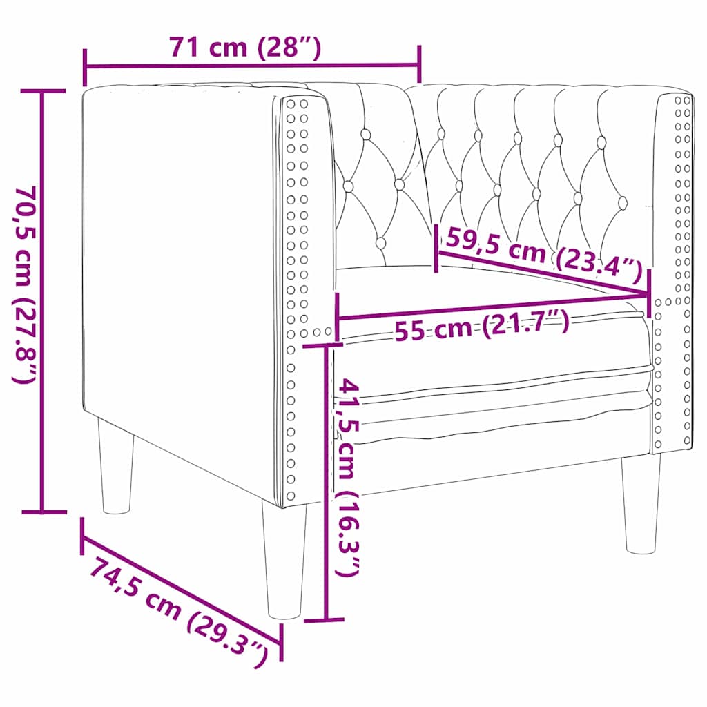 Chesterfield Sofa Chair Dark grey 71 x 74.5 x 70.5 cm Velvet