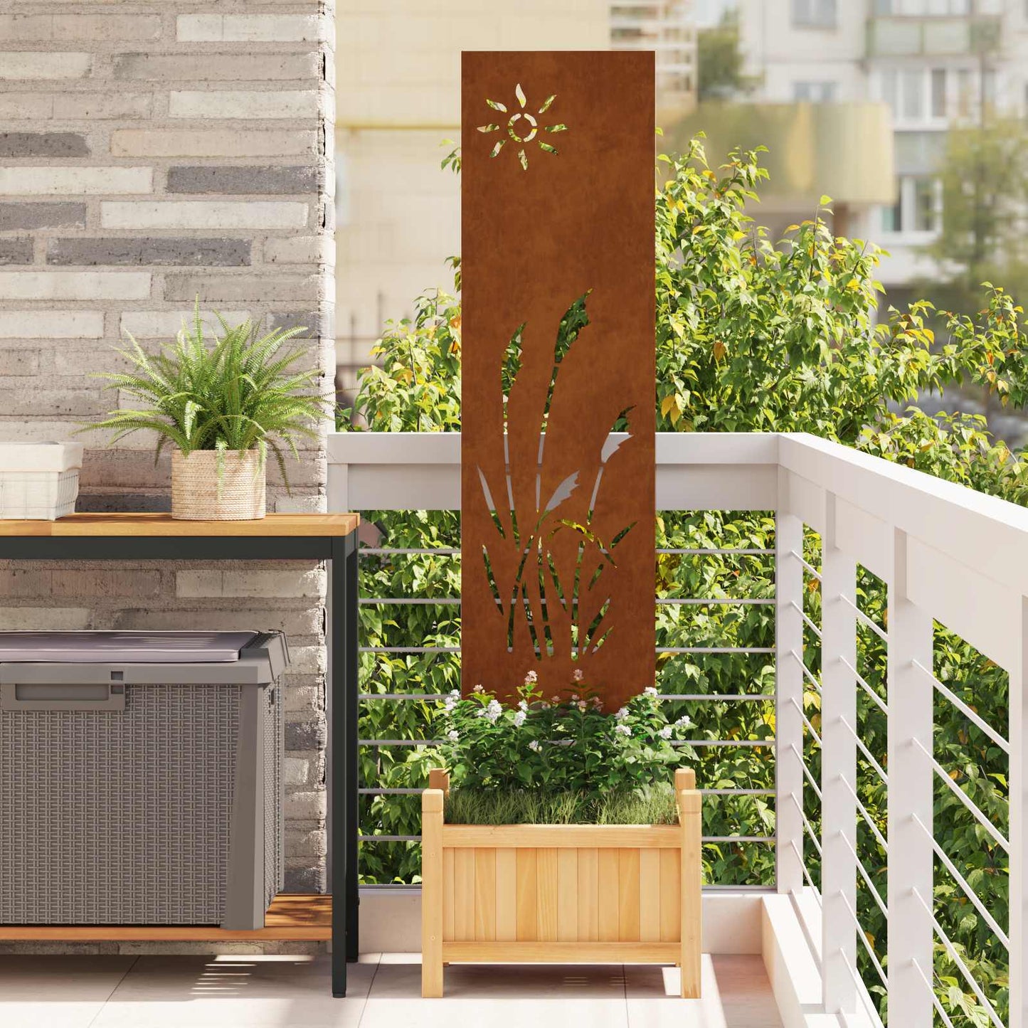 Garden Privacy Screen Rusty 32 x 140 cm Weathering Steel