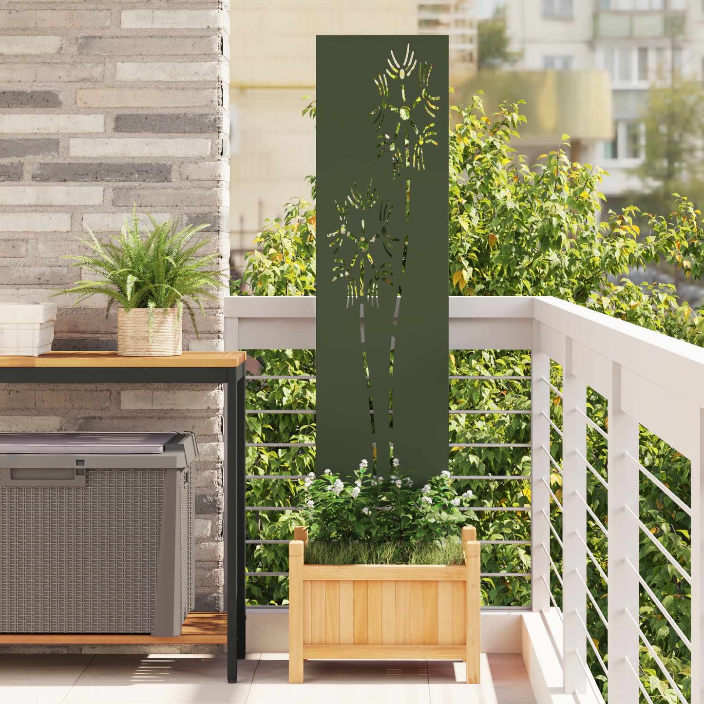 Garden Privacy Screen Olive green 32 x 140 cm Cold-rolled steel