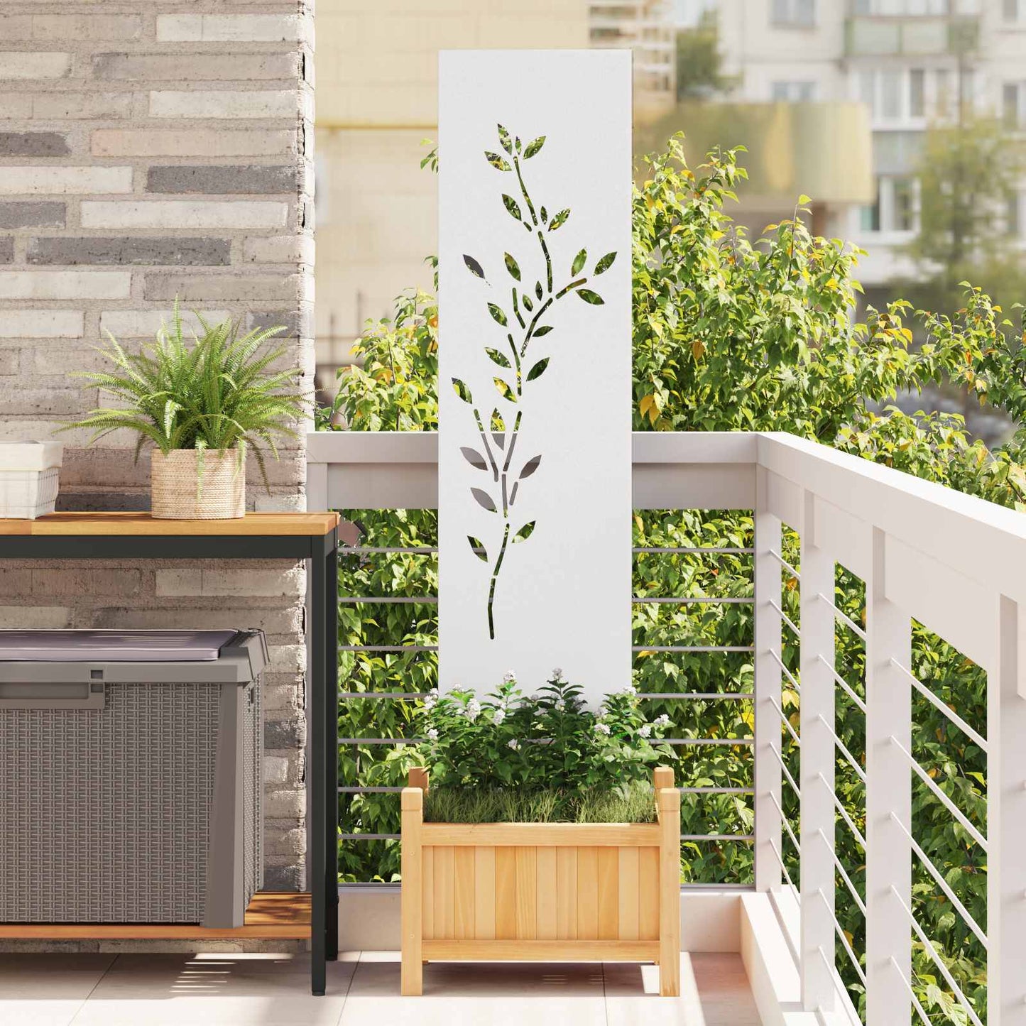 Garden Privacy Screen White 32 x 140 cm Cold-rolled steel