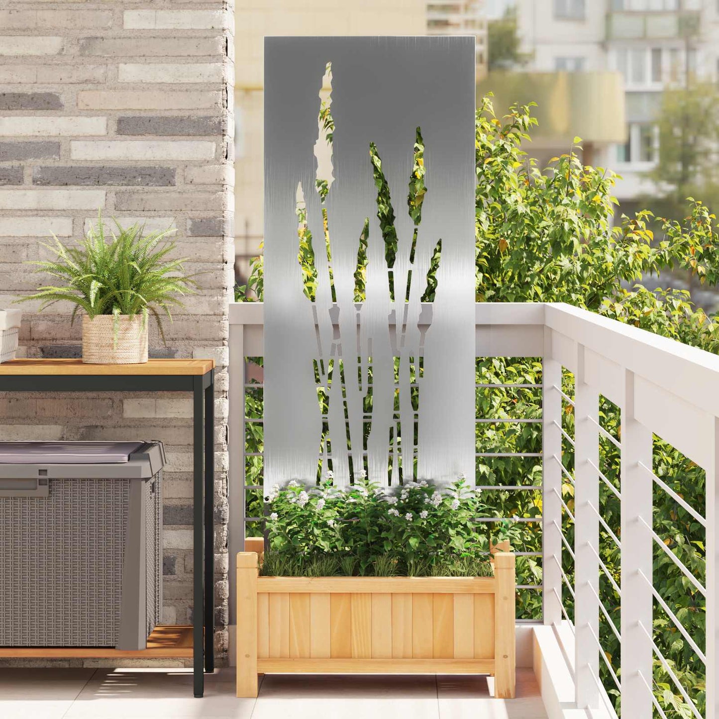 Garden Privacy Screen Floral Silver 50 x 140 cm Stainless steel