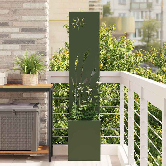 Garden Privacy Screen Fretwork Olive green 32 x 32 x 150 cm