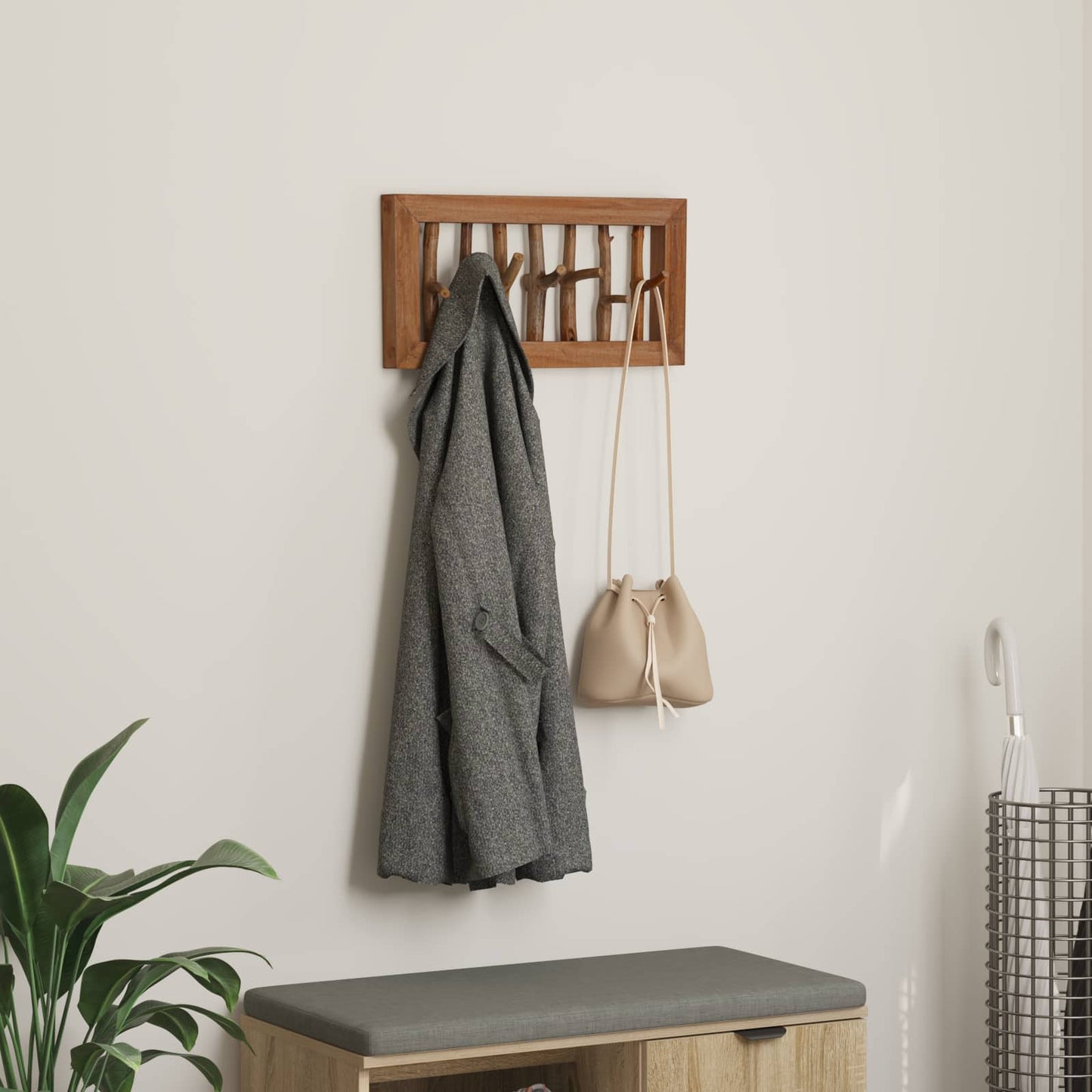 Coat Hook Natural 50 x 10 x 25 cm Solid Mahogany Wood