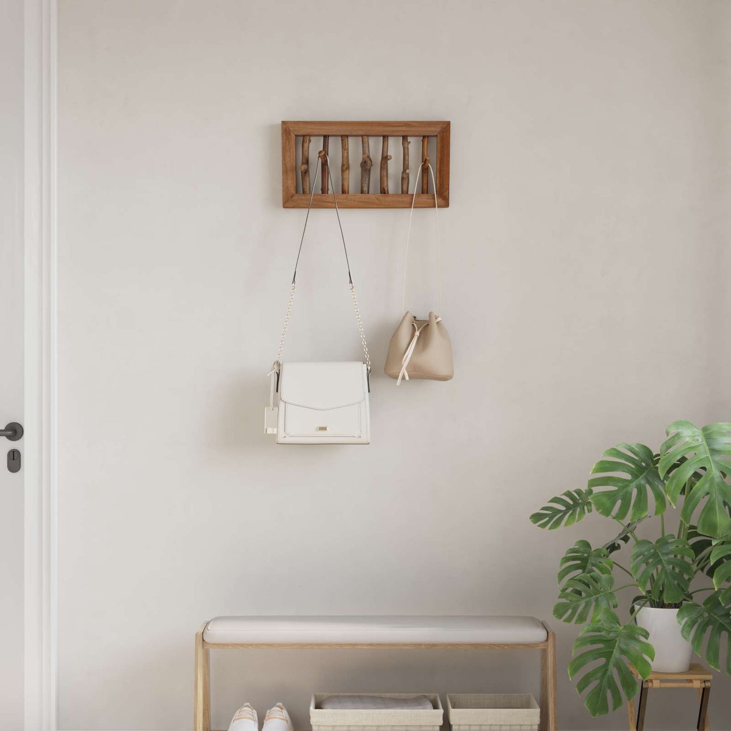 Coat Hook Natural 50 x 10 x 25 cm Solid Mahogany Wood