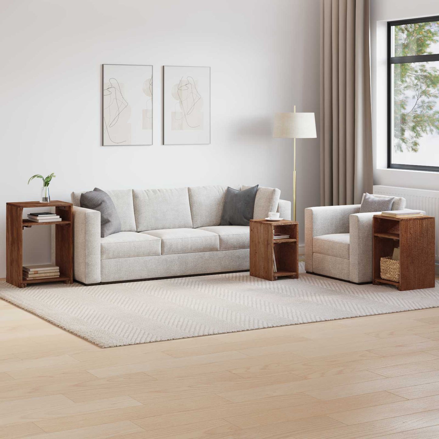 Accent Table with Shelf 3 pcs Brown Solid Mahogany Wood
