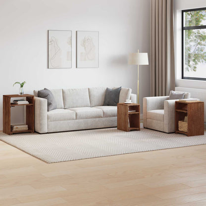 Accent Table with Shelf 3 pcs Brown Solid Mahogany Wood