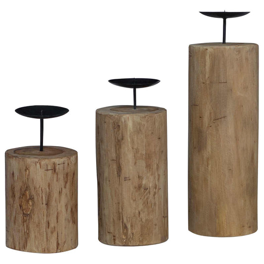 Candle Holder 3 pcs Natural Solid Teak wood